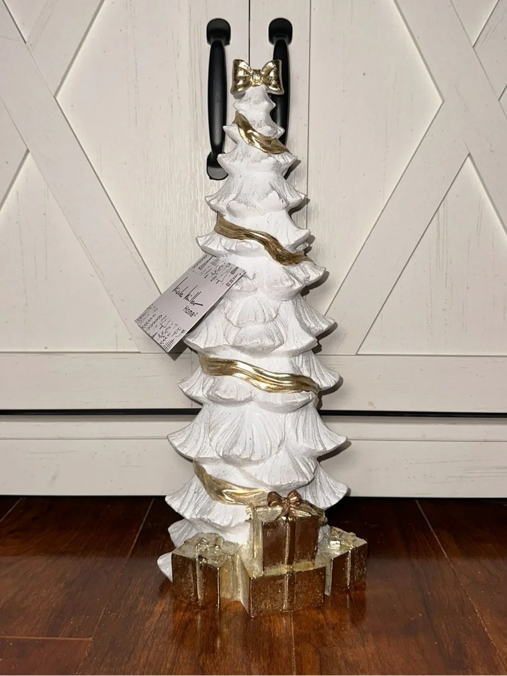 Nicole Miller White & Gold Decorative Christmas Tree with Presents